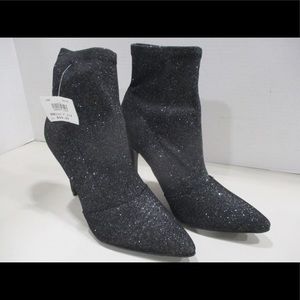 Women's Black Sparkle Ankle Booties - Stretch Pointed Toe